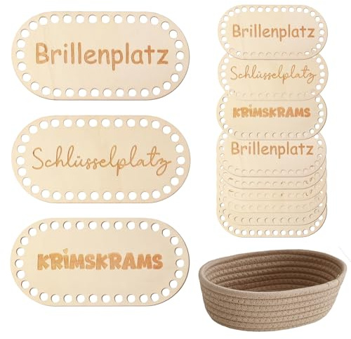 JSUOEO 12 Stück Holzboden für Häkelkorb, 10 x 20cm Korbboden zum Häkeln Set Oval Korbflechten Boden Tasche Liefert Häkelboden für DIY Heimdekoration Basteln Aufbewahrungsbox