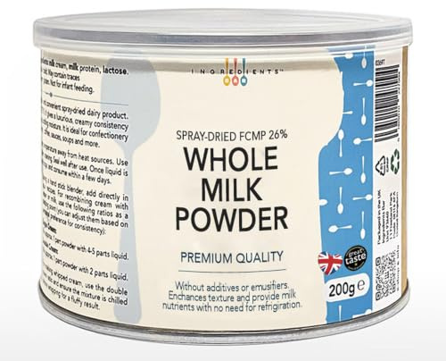 IB Premium Quality Whole Milk Powder 200g | Powdered Dried Milk, 100% Pure | No Additives or Emulsifiers, Bovaer-Free | Full Cream Fat (26%), UK Product