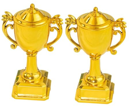 SOIMISS Mini Trofei Coppa d'Oro 2 Pezzi per Decorazioni Torte di Compleanno e Nuziali Premi Riutilizzabili Leggeri per Decorazioni Festa a Tema Sportivo