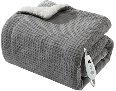Garvee Elektrische Heizdecke aus Flanell – 6 Heizstufen, Abschaltautomatik & Überhitzungsschutz, 10h Timer, waschbar – Kuschlige Wärmedecke für Erwachsene – Grau, 180x130cm, EU-Stecker