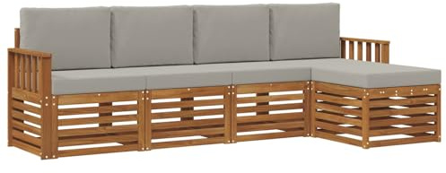 vidaXL Sofagarnituren 5 pcs Natürlich und Hellgrau Massivholz Akazie, Garten, modernes Outdoor-Sofa-Set, modulare Terrassenmöbel, robuste Akazie, minimalistische Lounge, ideal für Pool