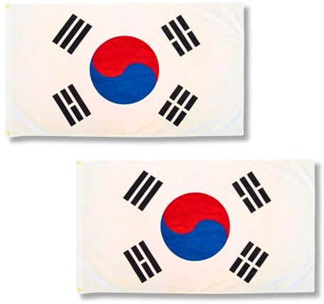 2 banderas de Corea del Sur de 5 x 3 pies con ojales de latón – Bandera de Corea del Sur de poliéster para eventos deportivos, exhibición cultural, exhibición en el hogar y el jardín