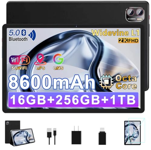 BIEGEDY Tablet 10.36 Pulgadas Pantalla 2K,8600 mAh / 16GB RAM + 256GB ROM + TF 1TB / Octa-Core 2.0 GHz / 2000 x 1200 Pixels / 5G WiFi/Bluetooth 5.0/ 5MP + 13MP,Tablet con Funda Negro