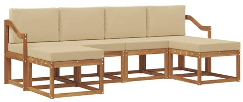 vidaXL Outdoor-Sofagarnitur 6 pcs Natur und Beige Holzwerkstoff, Moderne Outdoor-Sofa Set, langlebige Gartenmöbel, stylische Pool Lounge, vielseitige Sitzmöbel