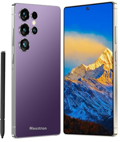 Maustron Smartphone J25 Ultra con display da 7,3 pollici, 8 GB di RAM, 256 GB di memoria, memoria espandibile, doppio SIM, 5G, Android 14, doppia fotocamera, riconoscimento facciale, colore viola