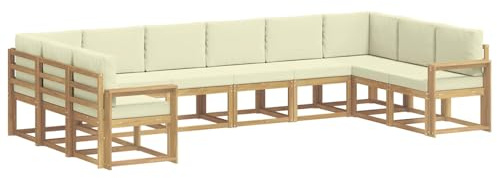 vidaXL Outdoor-Sofagarnitur mit Kissen 10 pcs Weiß und Creme, Gartenliege, modernes Lounge Set, wetterbeständige Möbel, perfekte Sitzgruppe für den Außenbereich