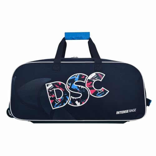 DSC Intense Rage Wheeler Cricket Kit Bag | Color: Navy Blue | Size: Large (28 x 12.5 x 10 inches) | For Men & Boys | Material: Heavy Nylon | Integrated Bat Pocket at the Top | Durable & Classy.