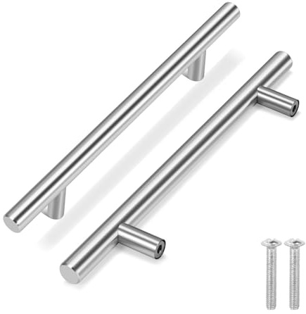 Flexzion 1 Pack 7 Inch Cabinet Door Handles - Stainless Steel Silver Cabinet Handles Brushed Nickel Finish Hardware, 5 Inch Hole Center, Pulls for Kitchen Cabinet, Cupboard, Drawer & Furniture