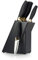 5pc Kitchen Knife Set & Block - Brooklyn Range by Taylors Eye Witness. Brass Coloured Bolsters, Finely Ground Razor Sharp Stainless Steel Blades. Soft Grip Handles All Set in A Black Wood Holder.