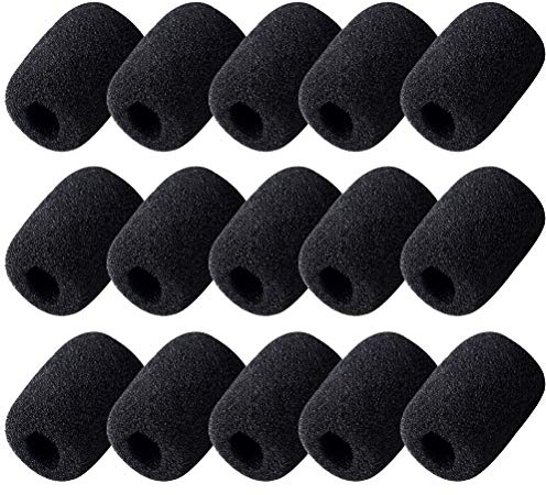 15 Pack Foam Microphone Windscreen, Lapel Headset Microphone Sponge Mini Foam Cover Shield Protection for Variety of Headset (Black)