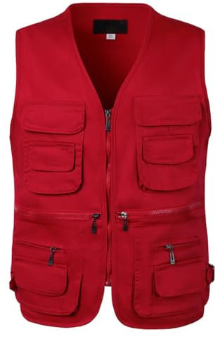 PengGengA Gilet da Pesca da Uomo Gilet Sportivi Multitasche Giubbino da Lavoro Reporter Caccia Fotografi Outdoor Vest Safari Giacche Senza Maniche - Rosso, XL