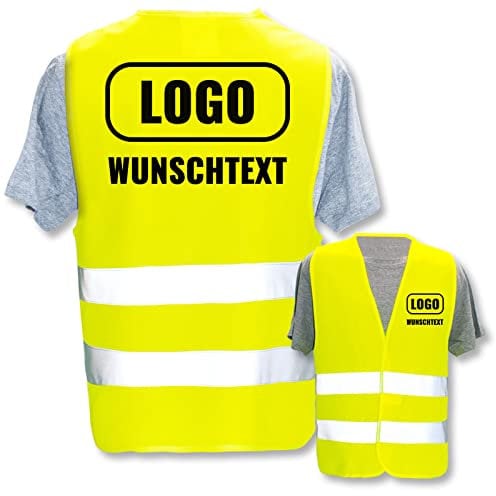PixiPrints.com Warnweste mit eigenem Aufdruck * Druck: Rücken + Front/Standard-Druck, Farbe & Größe: Gelb XL/XXL * Selbst gestalten mit Name Text Bild Logo