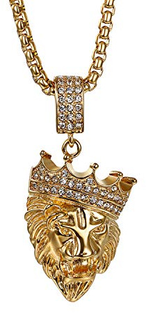 OIDEA Herren Löwe Halskette mit Anhänger Gold King Krone Löwe Kopf Anhänger Punk Rock Biker Edelstahl Zirkonia Anhänger Goldketten 56cm