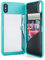 W7ETBEN iPhone Xs Max Mirror Case, iPhone Xs Max Case with Kickstand Built-in Mirror Shockproof Card Holder Wallet Cover for Apple iPhone Xs Max 6.5 Inch (Teal)