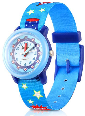 Kinder Armbanduhr Kinderuhr,Cute Cartoon Digital Uhr Wasserdicht Textil Lehruhr mit umweltfreundliches Textil Armband,Geschenk für Kleine Mädchen Jungen Kids Kinder (Blau)