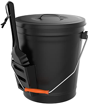 Cubo de Metal para Cenizas con Tapa y Pala, Herramientas para Estufa de leña y Chimenea, Cubo de Cenizas y Almacenamiento de pellets de Madera, Accesorios para el hogar de Pure Garden (Negro)