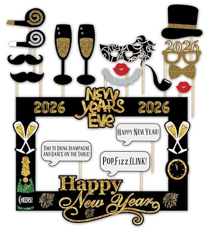 SWSATYW 2026 Happy New Year's Eve Party Photo Booth Props Decoration with Card Frame(Pack of 18)