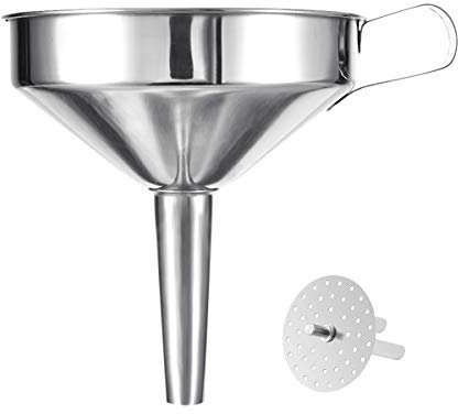 BGLINKAL 5.7-Inch Food Grade Stainless Steel Kitchen Funnel with a Strainer Filter for Transferring of Liquid Dry Ingredients, wide mouth Metal Cooking Funnel