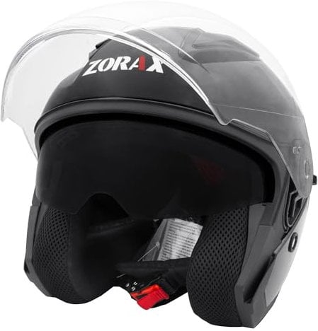Zorax Schwarz Glänzend XXL (62-63cm) ZOR-608 Offenes Gesicht Jethelme mit Doppelvisier Motorradhelm Damen und Herren ECE 2206 Genehmigt