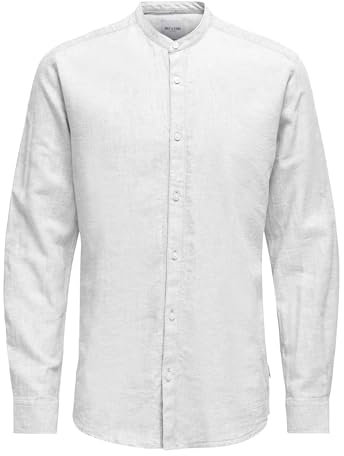 ONLY & SONS Mens Onscaiden Ls Solid Linen Mao Noos Shirt, White, S UK