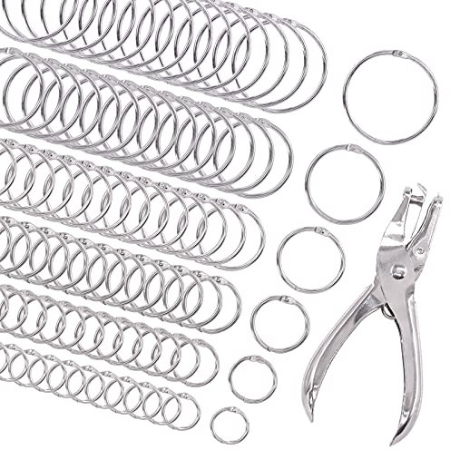Keadic 91 Stück Stahl lose Blätter Binder Ringe verschiedene Größen Set mit 1 Locher 14/20/25/32/37/50mm Buchringe Karteikartenringe Karteikartenringe Metallringe für Schule, Zuhause oder Büro