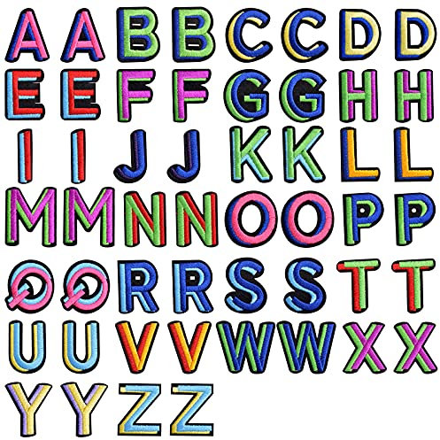 52 Stück Aufnäher zum Aufbügeln von Buchstaben, A-Z, Alphabet, Applikation, Stoff, bestickte Flicken, dekorative Reparaturflicken, zum Aufbügeln oder Aufnähen, für Jacken, Kleidung, Jeans, Taschen