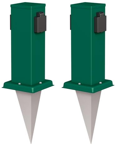 ledscom.de 2 pzas. Toma de jardín Pilar Polly con Pica de Tierra para Exterior, IP44, 2 Ganchos, Verde, Cuadrado, 27cm