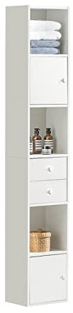 SoBuy STR10-W Bücherregal mit Schubladen Bücherschrank Standregal Aufbewahrungsregal Büroregal Aktenschrank Hochschrank weiß BHT ca: 33x188x24cm