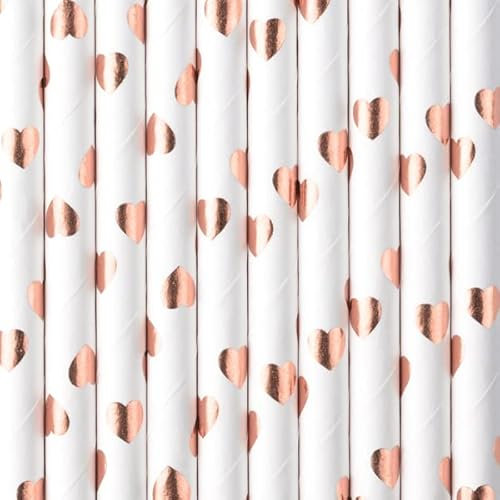 Lot de 10 pailles en papier de 19 cm - Jetables - Pour cocktail - Décoration de fête - Cœur
