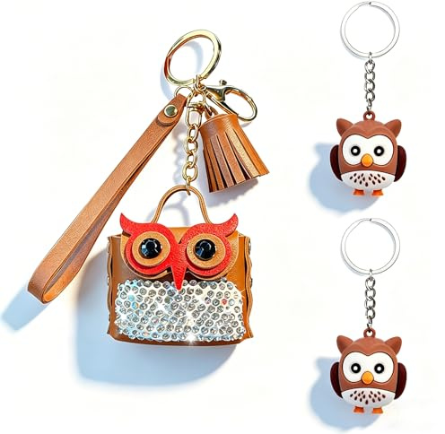 Floatdream 3 Pcs Eule Keychain, Eule Auto Schlüsselring, Keychain Taschenanhänger, Trendy und Süß, zur Dekoration von Rucksäcken, Autos und Schlüsseletuis