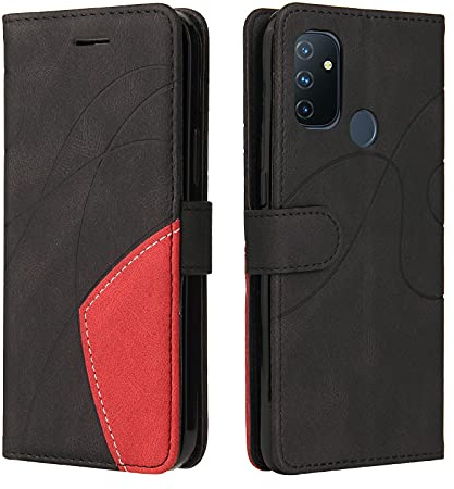 Fatcatparadise Kompatibel mit OnePlus Nord N100(5G) Hülle, Leder PU Brieftasche Handyhülle Flip Case Silikon Bumper Schutzhülle Klapphülle. Lederhülle mit Kartenfächern und Standfunktion (Schwarz)