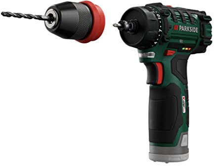 Parkside 12V Cordless Drill 2-Speed Drive infinitely Variable Speed/Quick Stop, 8 Screwdriver bits 8 HSS Drills, Removable Metal keyless Chuck with Quick Release, Battery/Charger not Included