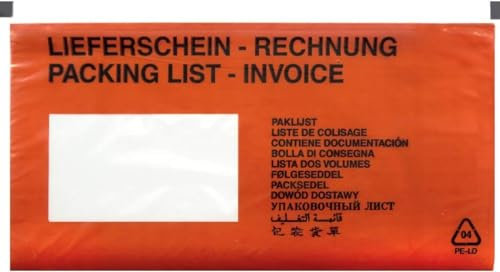 Netuno 50 transparente Lieferscheintaschen rot DL 239x 131 mm rote Begleitpapiertaschen DL Dokumententaschen Rechnungstaschen Pakettaschen für Lieferscheine Begleitpapiere Garantiekarten