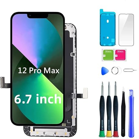 bstdianzi Display für iPhone 12 Pro Max, LCD-Display, 3D-Touch-Face-ID-Digitizer, mit wasserdichter Dichtung und Displayschutzfolien-Reparatur-Werkzeug-Set. (A2342, A2410, A2412, A2411)