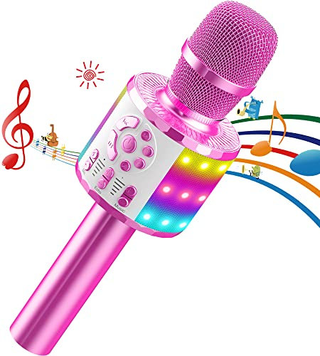 Karaoke Mikrofon Kinder, Drahtloses Bluetooth Mikrofon mit LED, Geschenke Mädchen 3-12 Jahre, Tragbares Karaoke Maschine zum Singen, Mikrofonspielzeug für Kinder Erwachsene Geburtstagsfeier KTV