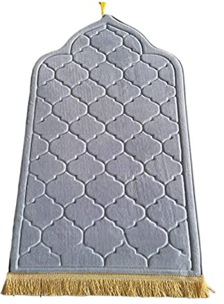 Baoblaze Traditioneller muslimischer Gebetsteppich Weich, Traditional Muslim Prayer Rug, Gebet Teppich Matte Faltbar, Carpet Soft Ramadan, Muslim Prayer Rug Carpet für Kinder Frauen Männer, Hellgrau