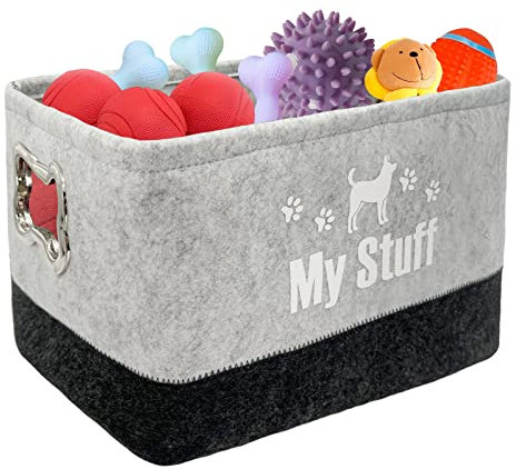 Dogs Toy Storage Baskets Dog Toy Basket Dog Food Storage，Felt Stuff Storage Baskets Foldable Storage Bins with Designed Metal Handle for Organizing Pet Toys, Dog Clothes Blankets(Light Gray)