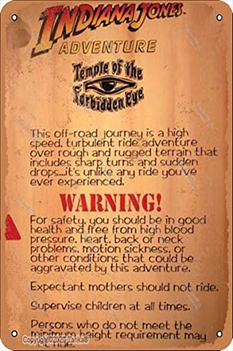 Indiana Jones Adventure Warning! Vintage Look Eisen 20 x 30 cm Dekoration Schild für Zuhause Küche Bad Bauernhof Garten Garage inspirierende Zitate Wanddekoration