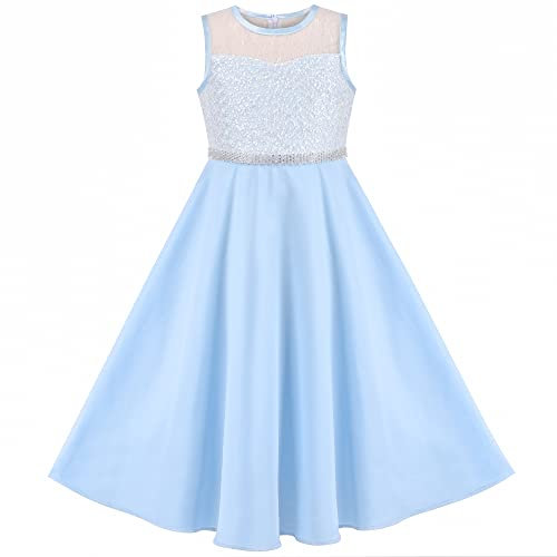 Sunny Fashion Robe Fille Bleu Rhinestone Mousseline de Soie Demoiselle d'honneur Danse Partie Maxi Robe 14 Ans