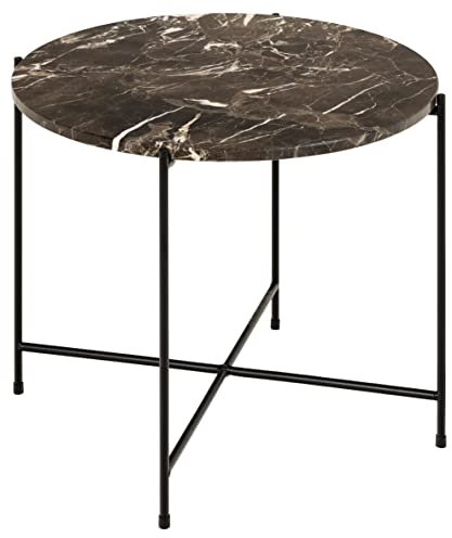 AC Design Furniture Agnar Runder Beistelltisch mit Poliertem Echtem Türkischem Marmor in Braun und Schwarzem Metallsockel, Ø: 52 x 40 cm, Kleiner Lampentisch mit Echtem Marmor, Brauner Akzenttisch