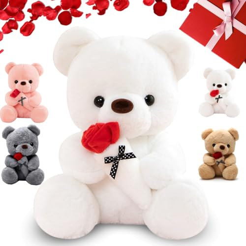 RANJIMA Orsacchiotto peluche con rosa, Orsetto 35cm,Orsacchiotto di peluche di peluche,Simpatico peluche giocattolo,idea Regali per Lei Fidanzata,Donne,Regalo per San Valentine,Compleanno,Anniversario