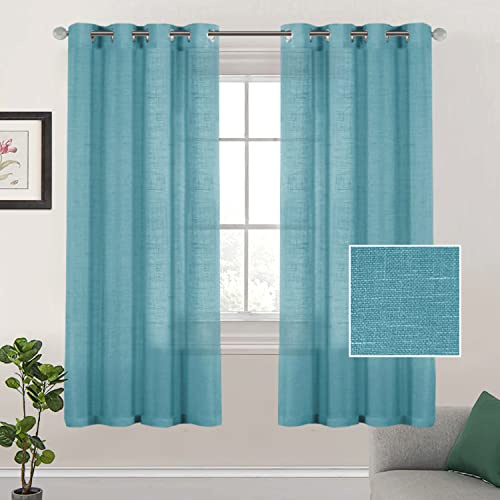 Lanqinglv Gardinen Vorhänge mit ösen Voile Vorhang 2er Set H 183 x B 132 cm,Blau Leinenoptik Halbtransparent Vorhänge für Wohnzimmer Schlafzimmer Kinderzimmer,Leinen Schiebevorhang