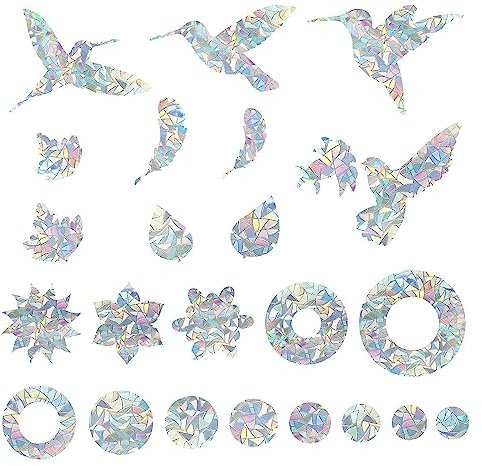 FENGCHUANG 46 PCS Anti Bird Fall Window Stickers, Window Bird Stickers, Hummingbird Anti Collision Bird Strike Window Stickers, Protection and Save Birds Stop Birds Flying into Windows (Reflection)