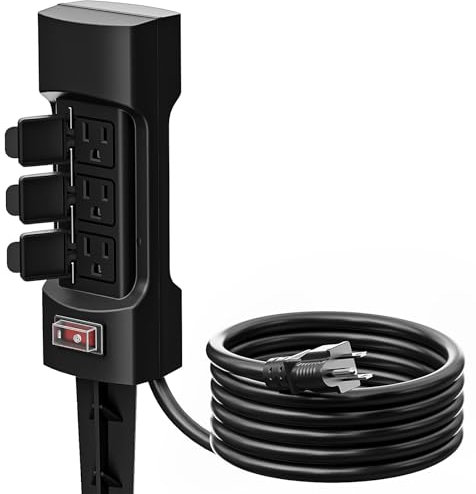 K KASONIC Outdoor Electric Ground Stake 6 Sockets 9 Feet Power Strip Double Sided with Weatherproof Safety Covers ETL Certified Black