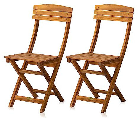 KHG 2er Gartenstuhl Set mit Rückenlehne aus Holz, klappbar, wetterfest, für Balkon & Garten, 120 kg belastbar, Dunkelbraun