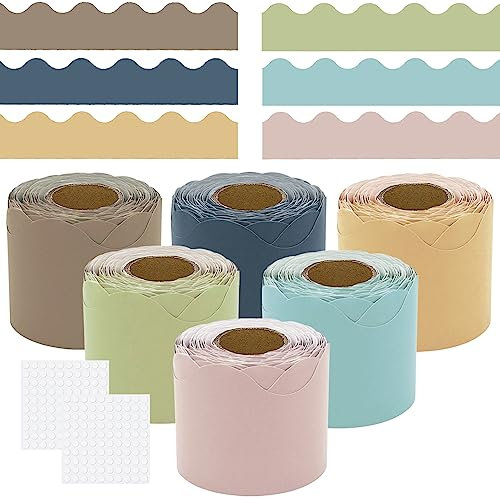 Acidea 196.8 ft Colorful Classroom Borders for Bulletin Board, 6 Rolls Pastel Board Border Scalloped Trim Boards decor, Advanced Grey