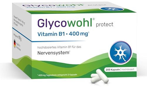 Glycowohl® protect Vitamin B1 400 mg – hochdosiertes Thiamin – vegane Kapseln, 100 Tage Vorrat, Apothekenqualität, ohne Magnesiumstearat & Farbstoffe - 200 Kapseln