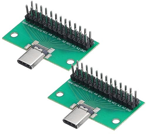sourcing map 2pcs Type-C Male USB 3.1 26Pin Test PCB Board Adapter Double-Sided Socket with Pin Header Connector for Data Cable Adapters