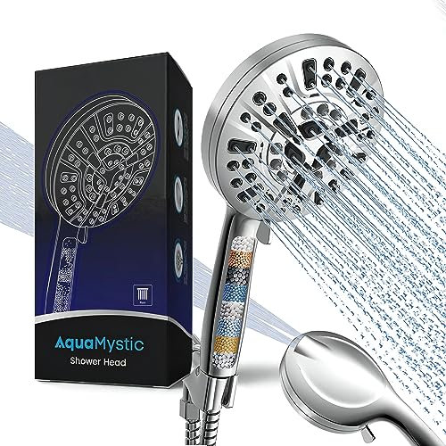 AquaMystic Luxury Shower Head Set - 10 Modes, Stainless Steel, Handheld, Wall Mounted, Mist, 10 Settings, Extra-Long Hose, 3 Filtration System, Adjustable Bracket