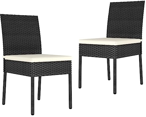 vidaXL Garten Essstuhl 2 STK., Esszimmerstuhl mit Stahlgestell, Gartenstuhl für Innen Außen, Outdoor Stuhl Terrassenstuhl, Poly Rattan Schwarz